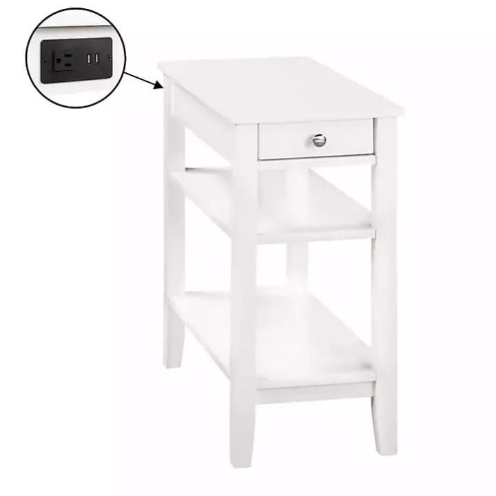 White 2-Shelf Charging Accent Table
