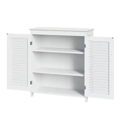 White Slatted 2-Door Bathroom Storage Cabinet