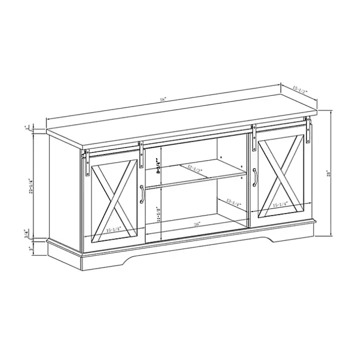 White Sliding Door Rustic Oak Top TV Stand