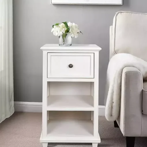 White Slim Wooden 2-Shelf Side Table