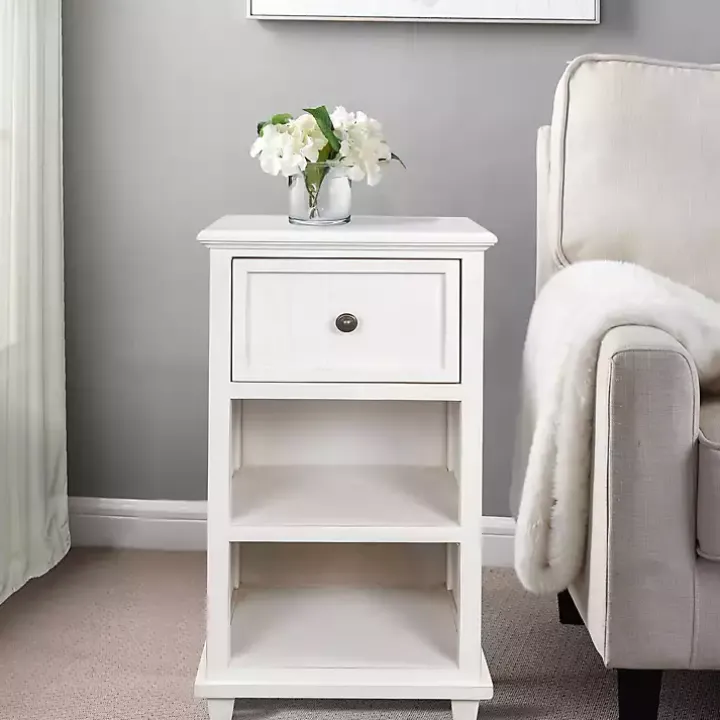 White Slim Wooden 2-Shelf Side Table