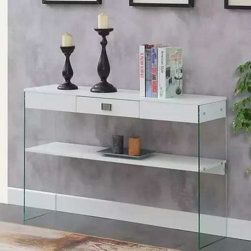 White Soho Glass Console Table with Shelf