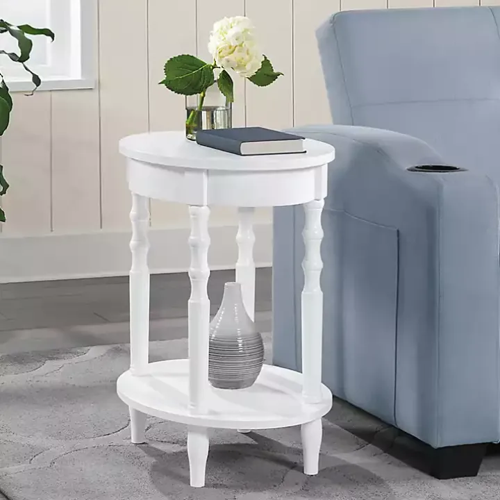 White Spindle Legs Oval Accent Table