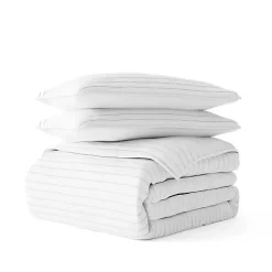 White Stitched Stripes 3-pc. Queen Quilt Set