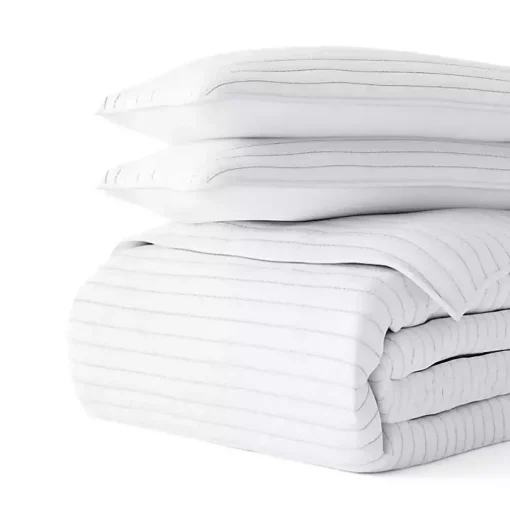 White Stitched Stripes 3-pc. Queen Quilt Set
