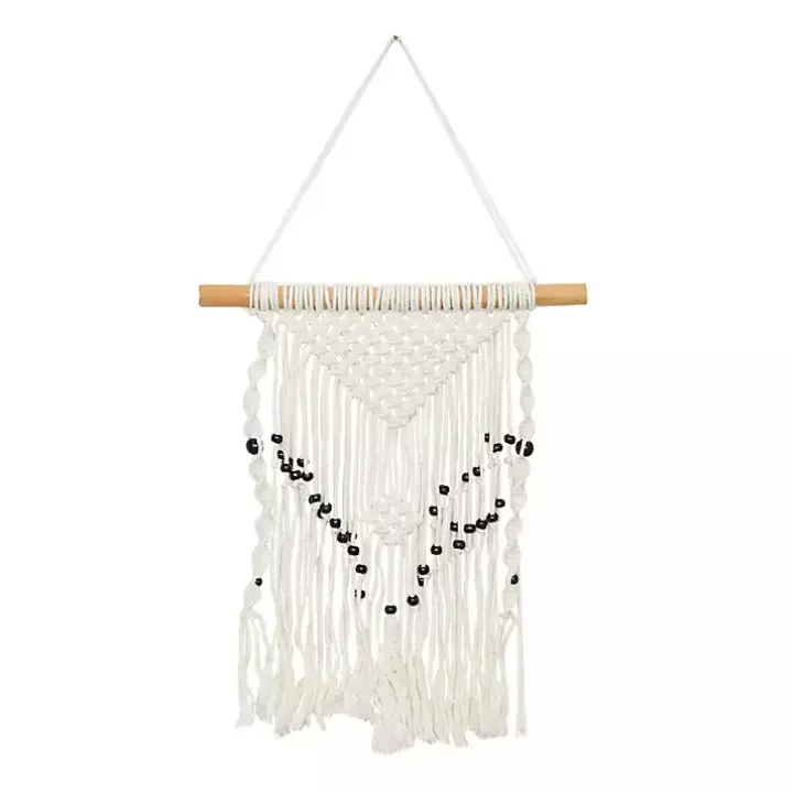 White Tasseled Macrame Wall Hangings, Set of 3