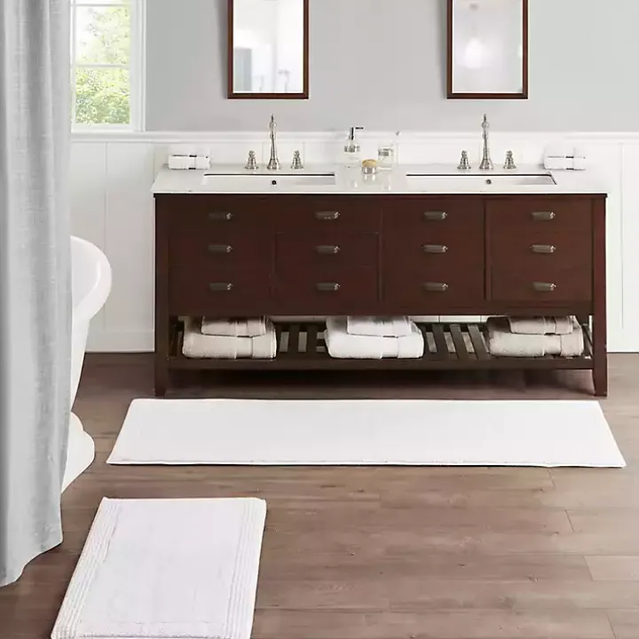 White Tufted Reversible Bath Mat, 34 in.