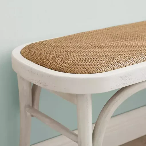 White Wood & Rattan Conelly Bench