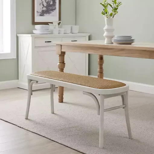 White Wood & Rattan Conelly Bench