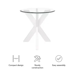 White Wood and Glass Top X-Base Accent Table