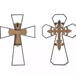 White Wood and Metal Cross Wall Plaques, Set of 2