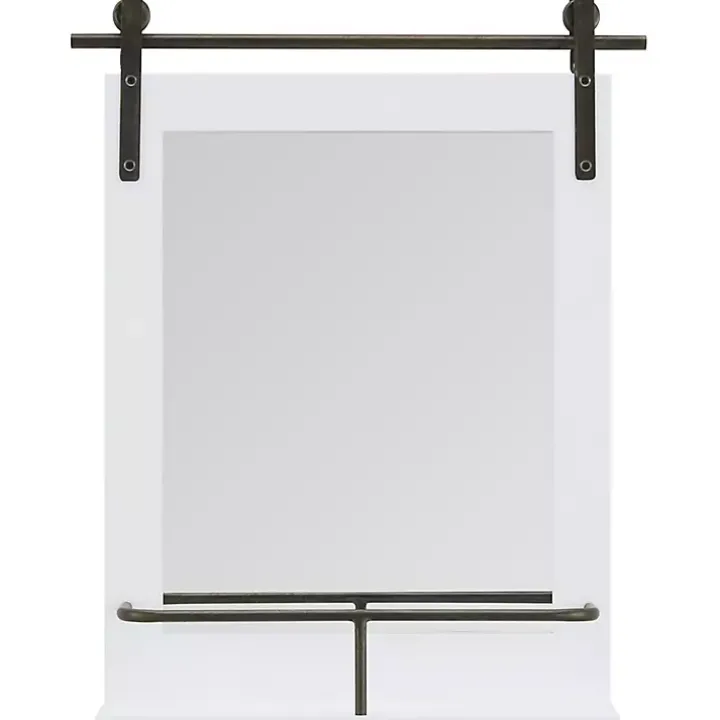White Wood Barn Door Frame with Shelf Wall Mirror