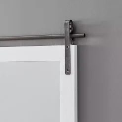 White Wood Barn Door Frame with Shelf Wall Mirror