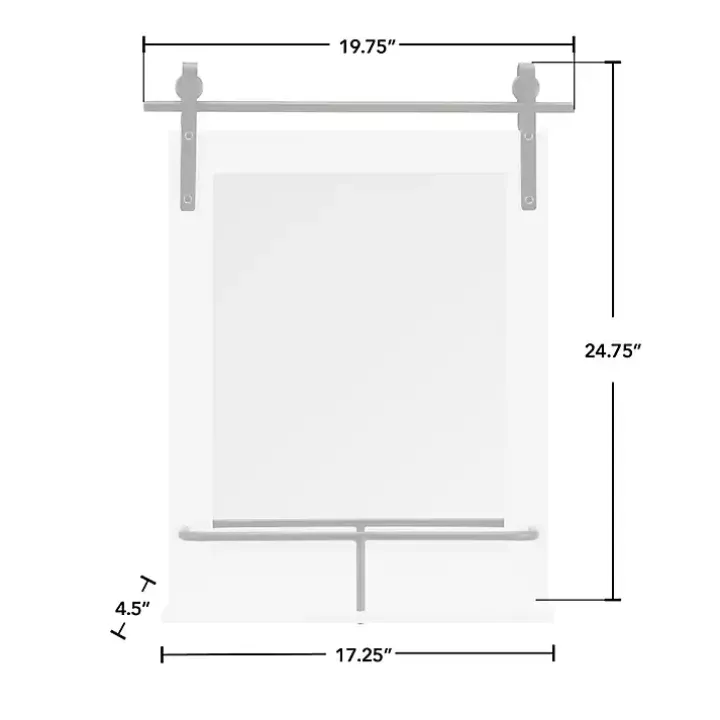 White Wood Barn Door Frame with Shelf Wall Mirror