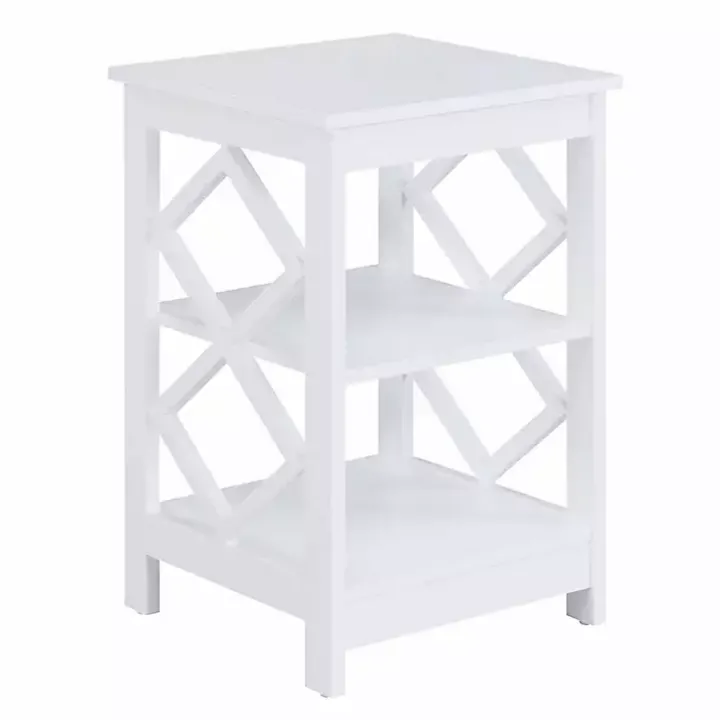 White Wood Diamond 2-Tier Accent Table