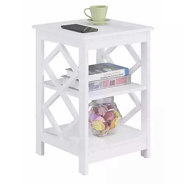 White Wood Diamond 2-Tier Accent Table