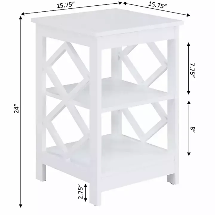 White Wood Diamond 2-Tier Accent Table