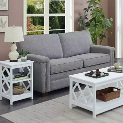 White Wood Diamond 2-Tier Accent Table