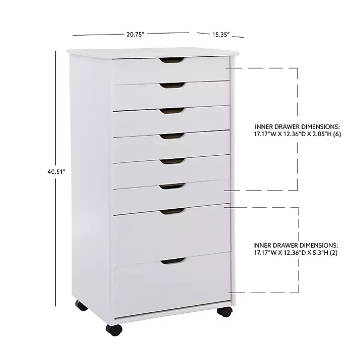 White Wood 8-Drawer Cary Storage Cart