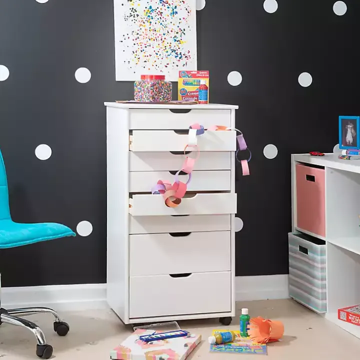 White Wood 8-Drawer Cary Storage Cart