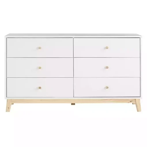White Wood 6-Drawer Footed Dresser