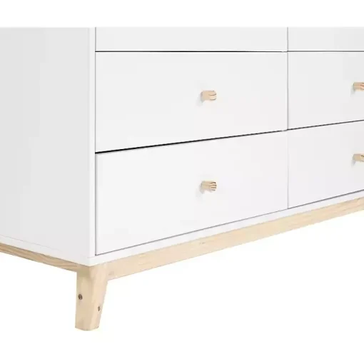 White Wood 6-Drawer Footed Dresser