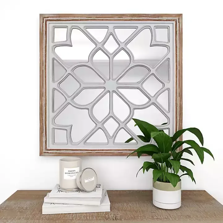 White Wood Lattice Overlay Mirror