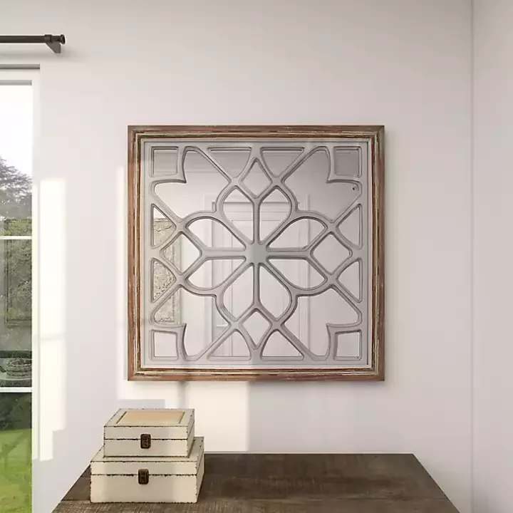 White Wood Lattice Overlay Mirror