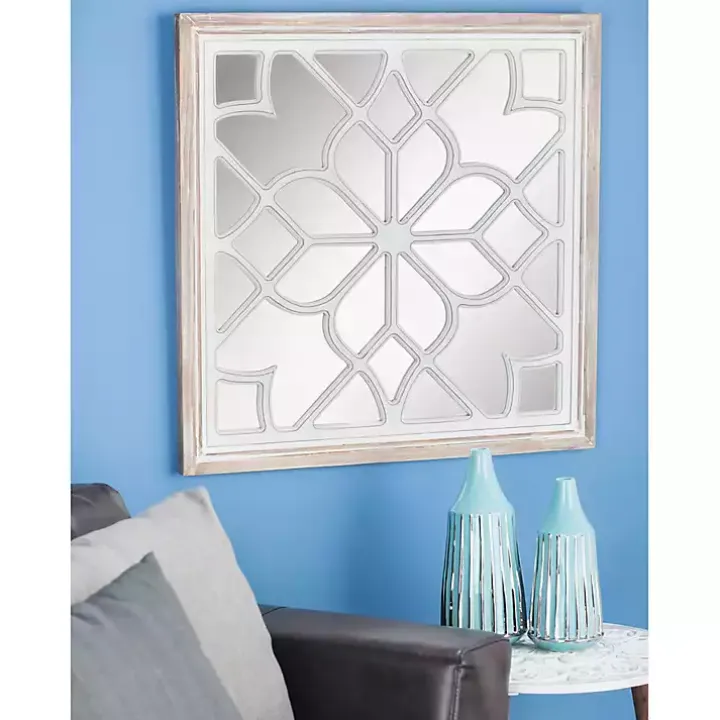 White Wood Lattice Overlay Mirror