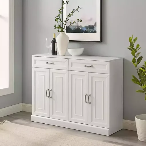White Wood Panel 4-Door Cabinet