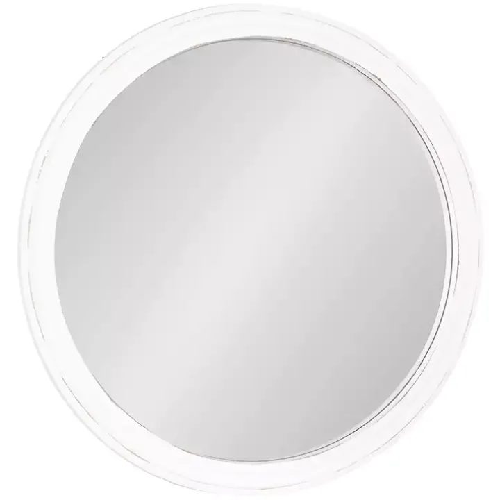 White Wood Round Mansel Mirror