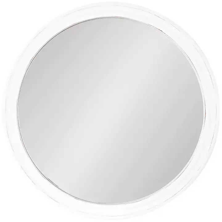 White Wood Round Mansel Mirror