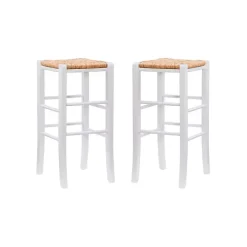 White Wood Seagrass Backless 2-pc. Bar Stool Set