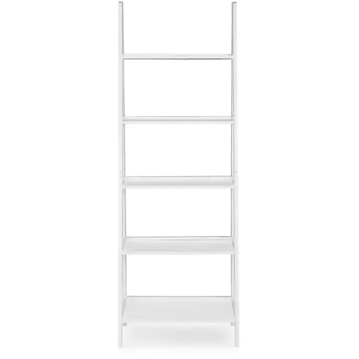 White Wood 5-Tier Ladder Bookshelf
