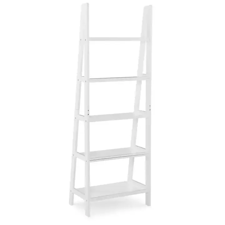 White Wood 5-Tier Ladder Bookshelf