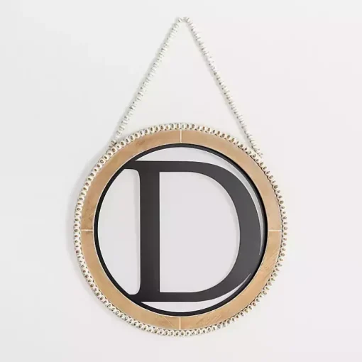 Whitewash Bead Trim Monogram D Plaque