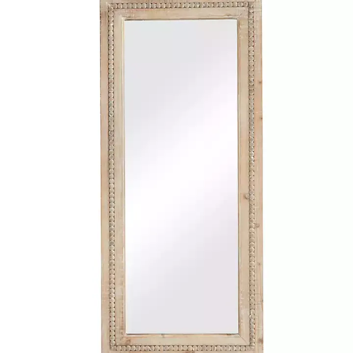Whitewashed Natural Beaded Wood Wall Mirror