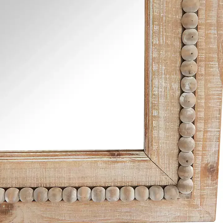 Whitewashed Natural Beaded Wood Wall Mirror