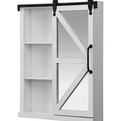 Whitewashed Sliding Barn Door Wall Cabinet