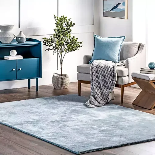 Whitlow Blue Shag Washable Area Rug, 8x10