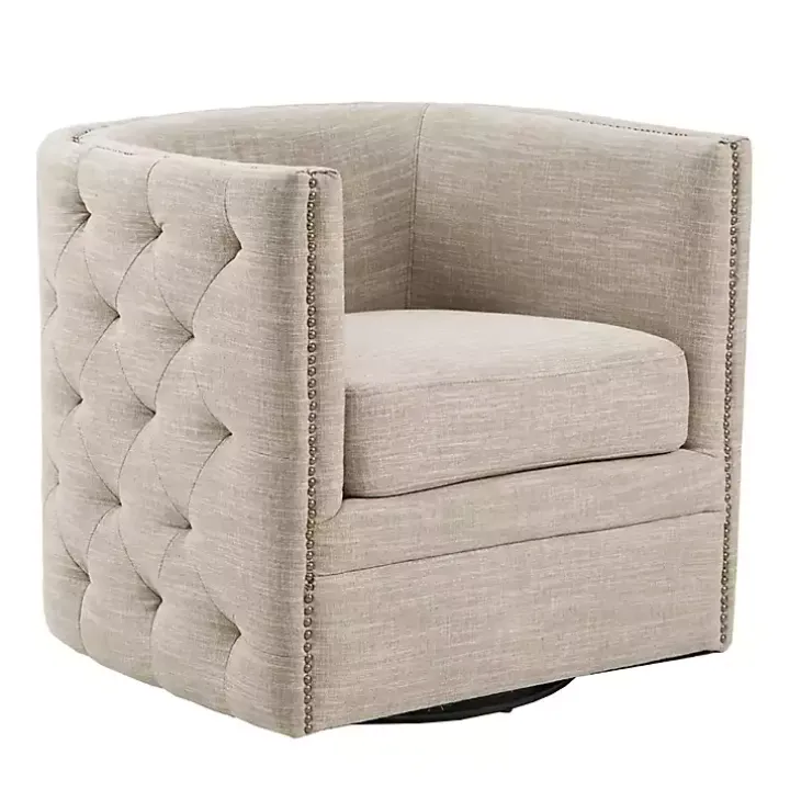 Wilson Tufted Taupe Swivel Accent Chair