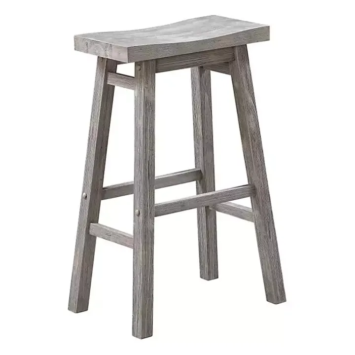 Wire Brushed Gray Saddle Wood Bar Stool