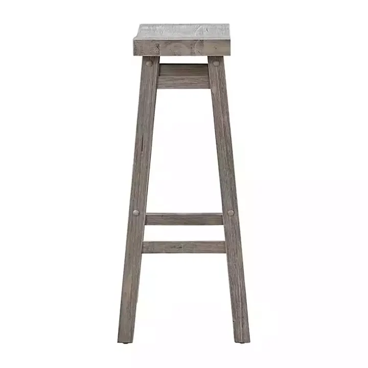 Wire Brushed Gray Saddle Wood Bar Stool