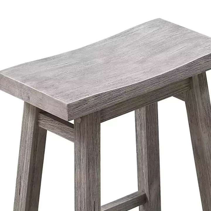 Wire Brushed Gray Saddle Wood Bar Stool
