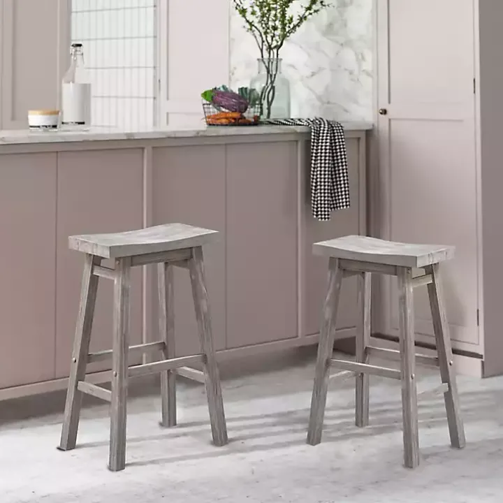 Wire Brushed Gray Saddle Wood Bar Stool