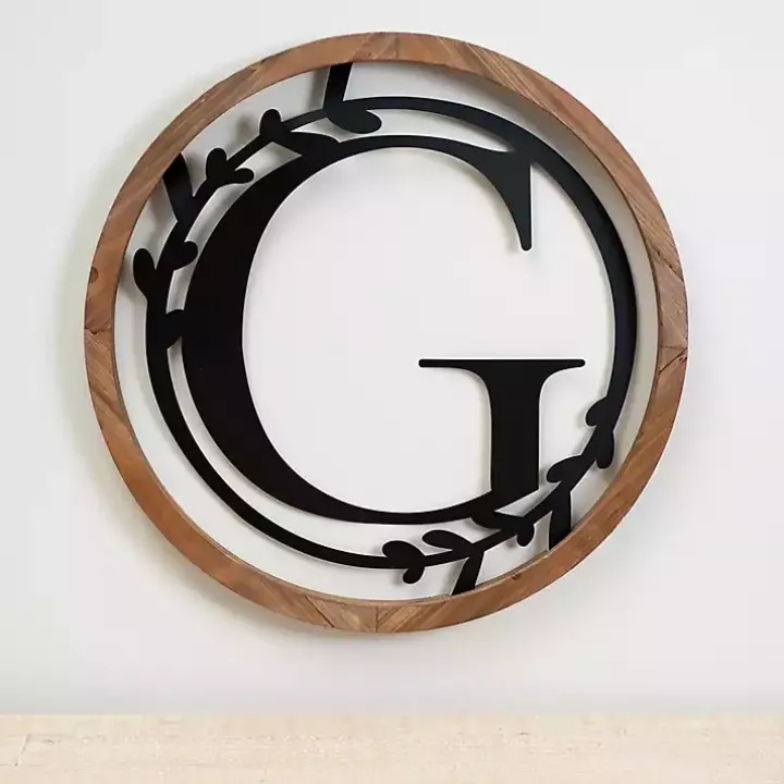 Wood and Metal Laurel Monogram G Plaque