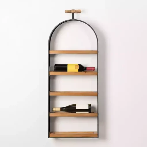 Wood and Metal 5-Tier Wine Bottle Wall Shelf