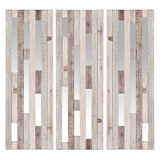 Wood Plank and Mirror Slice Wall Plaques, Set of 3