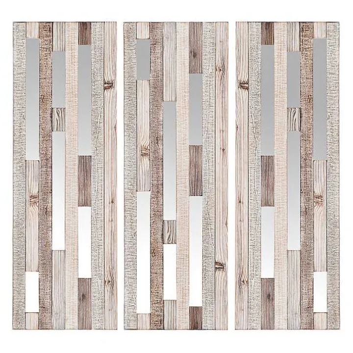 Wood Plank and Mirror Slice Wall Plaques, Set of 3