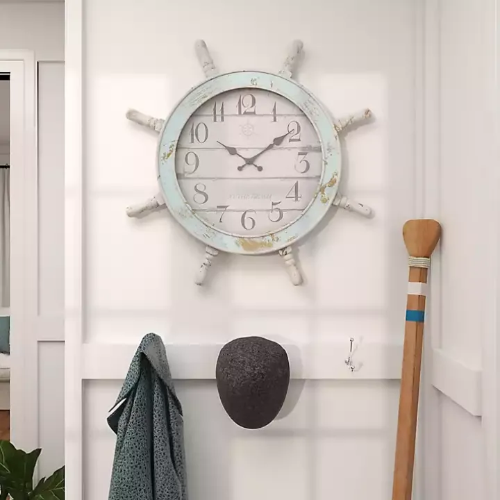 Wood Ship Wheel Wall Clock